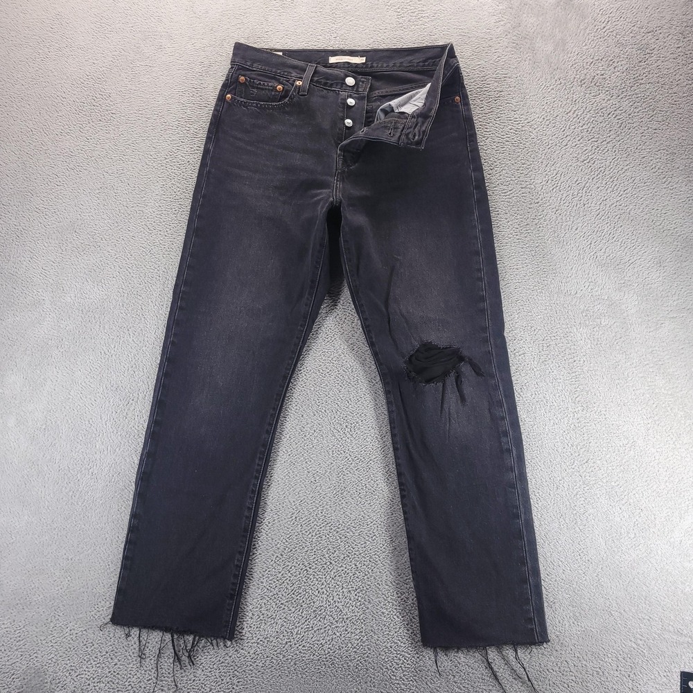 Levi's Jeans Womens 29 Black Wedgie Straight High Rise Distressed 34964-0146